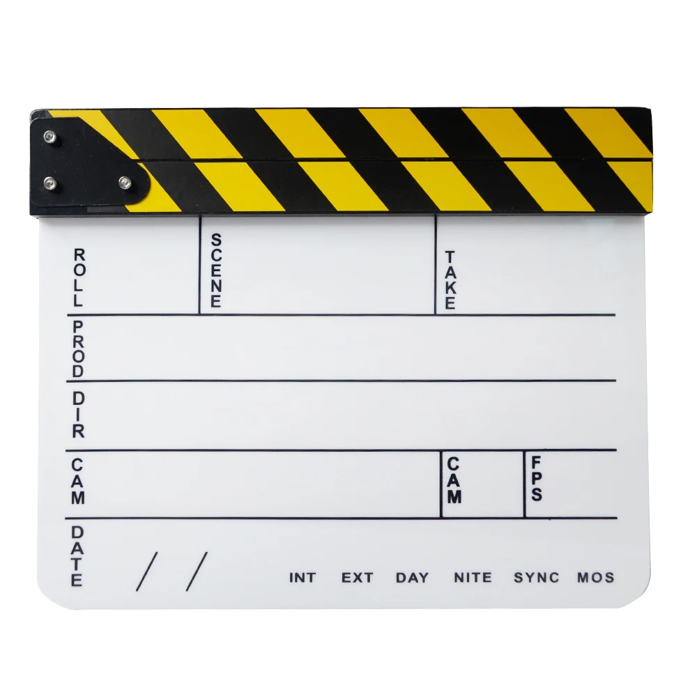 Studio Camera Photography Video Acrylic Clapboard Dry Erase Director Film Movie Clapper Board Slate with Yellow/Black Sticks
Studio Camera Photography Video Acrylic Clapboard Dry Erase Director Film Movie Clapper Board Slate with Yellow/Black Sticks