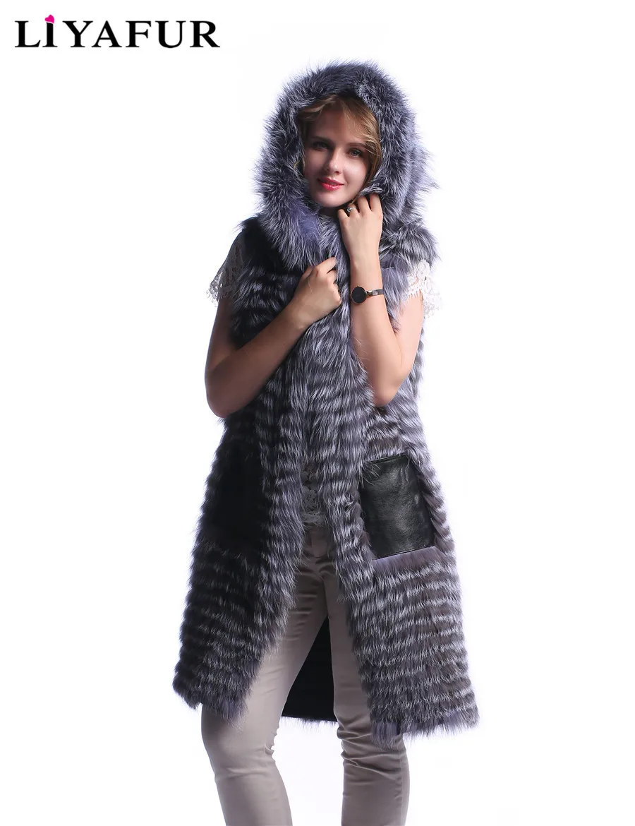 LIYAFUR Real Genuine Silver Fox Fur Stripped Hoodie Gilet Long Warm Cardigan Lining Vest With Hood For Women Lamb Leather Pocket
LIYAFUR Real Genuine Silver Fox Fur Stripped Hoodie Gilet Long Warm Cardigan Lining Vest With Hood For Women Lamb Leather Pocket