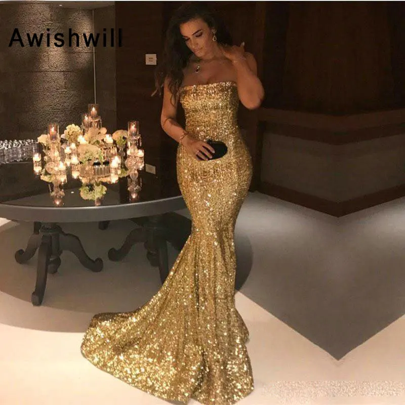 Bling Bling Sequin Mermaid Long Prom Dresses Strapless Lace-up Back Sexy Maid of Honor Dress Cheap Custom Made Formal Wear
Bling Bling Sequin Mermaid Long Prom Dresses Strapless Lace-up Back Sexy Maid of Honor Dress Cheap Custom Made Formal Wear