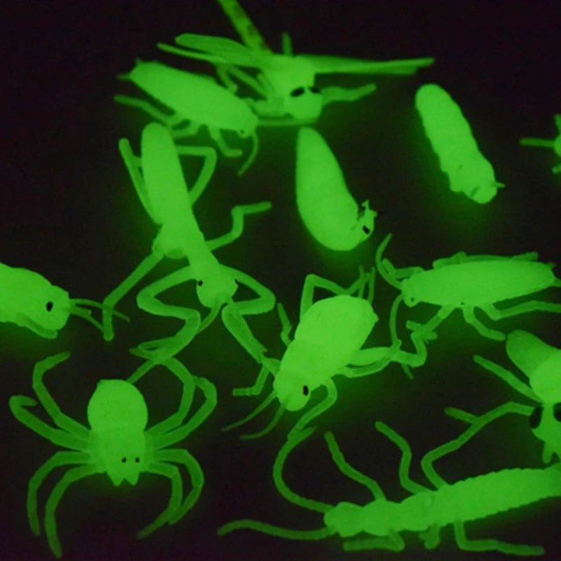 Novelty 12Pcs Soft Spider Insect Night Glow Worms Halloween Toy Joke Gag | Игрушки и хобби