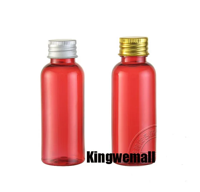 300pcs/lot 50ml Red Plastic PET Bottle with Aluminum Cap LW-D-50C