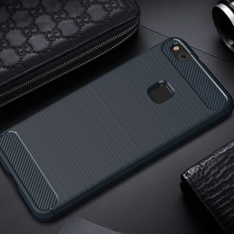 Romiky Soft TPU Case For Huawei P10 Lite Plus Brushed Silicone Back Cover Ascend P10lite Carbon Fiber Coque |