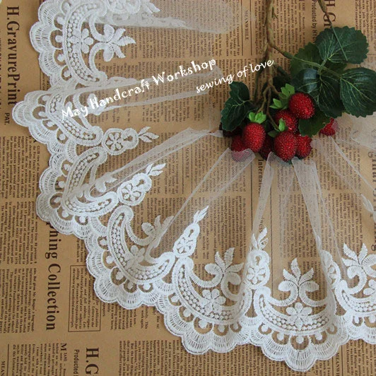 

New!14cm/Lot 5.5inch Width Lace Trim/Ribbon,Ornate Palace Mesh Embroidery Voile Wedding Dress Net Lace,Mesh Embroidery Lace Trim