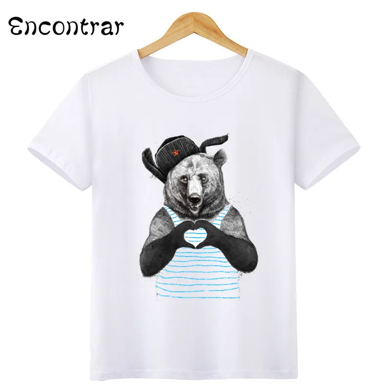 Фото Детская футболка в русском стиле с изображением медведя и чубакки повседневные