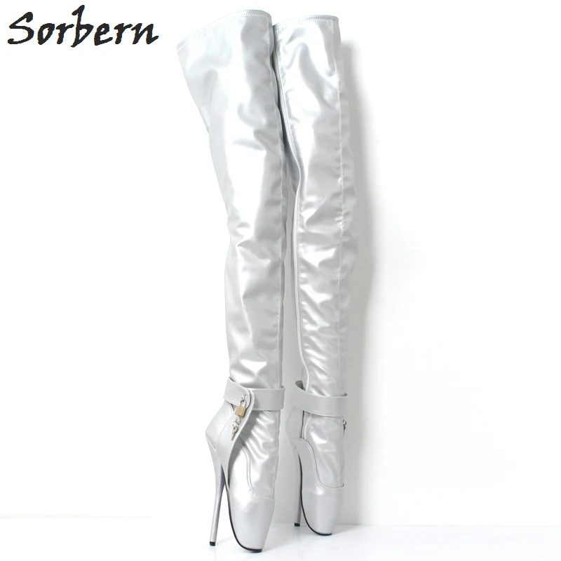 Sorbern Silver Sexy Fetish Boots Over The Knee Ballet Heels Locks Thigh High Boots For Women Shoes 2018 Women Shoes Size 12
Sorbern Silver Sexy Fetish Boots Over The Knee Ballet Heels Locks Thigh High Boots For Women Shoes 2018 Women Shoes Size 12