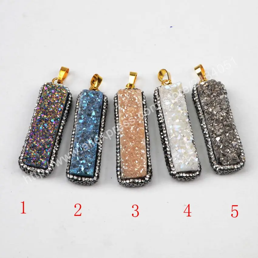 BOROSA Gold Color Druzy Pendant Rainbow Rectangle Titanium Natural Stone Druzy Crystal Quartz Pendant Pave Zircon JAB409
BOROSA Gold Color Druzy Pendant Rainbow Rectangle Titanium Natural Stone Druzy Crystal Quartz Pendant Pave Zircon JAB409