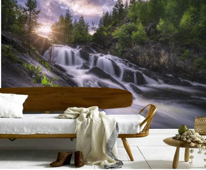 Большие фрески на заказ водопады из норвежских рек природные обои для гостиной