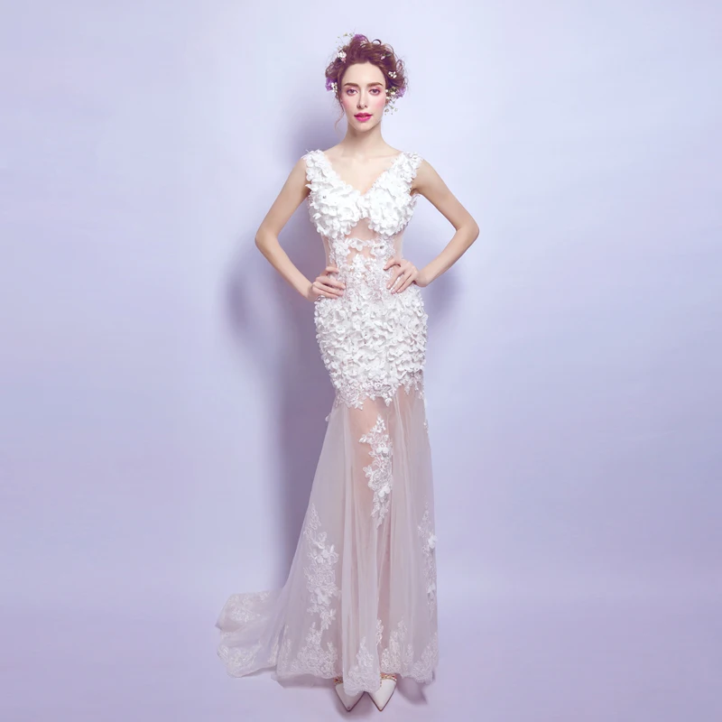 AXJFU Flower beading evening dress Sweet sexy perspective lace flowers v-neck fishtail trailing bride mermaid dress 2771
AXJFU Flower beading evening dress Sweet sexy perspective lace flowers v-neck fishtail trailing bride mermaid dress 2771