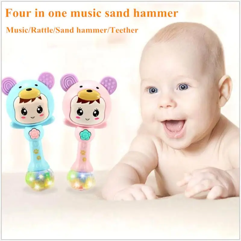 Four in one music Flashing sand hammer Baby Teether Rattles toy Educational safety material Hand Bell Early Learning Toys
Four in one music Flashing sand hammer Baby Teether Rattles toy Educational safety material Hand Bell Early Learning Toys
