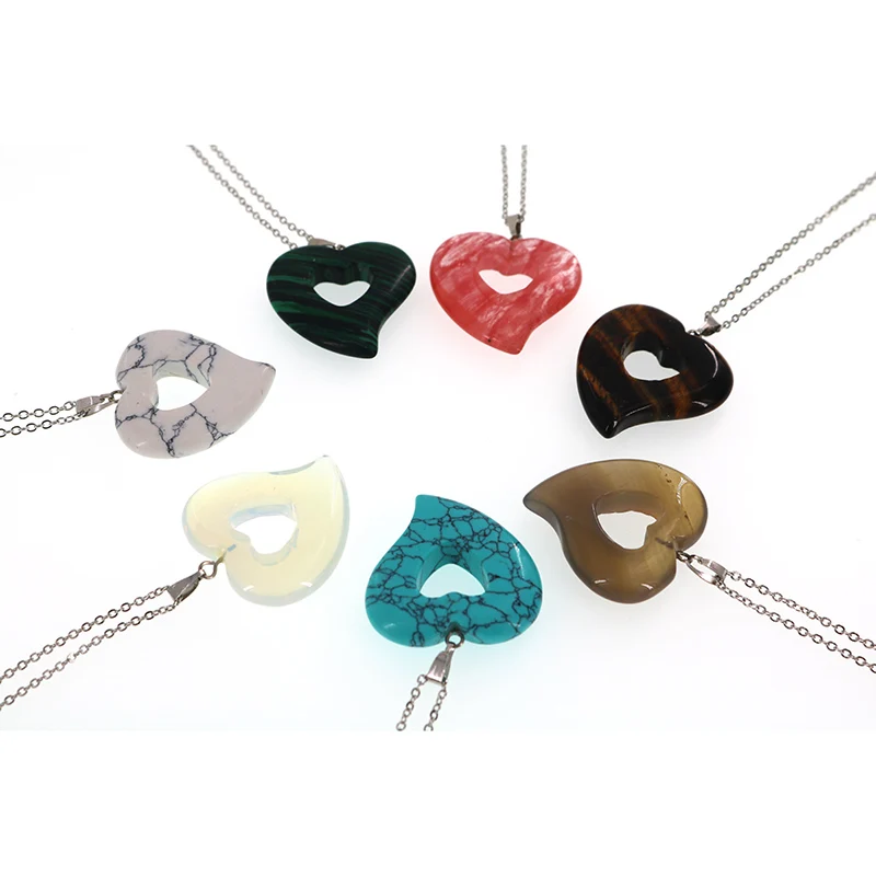 7Color Natural Stone Heart Shape Pendant Necklaces for Women Chain Colar Feminino Joyas
7Color Natural Stone Heart Shape Pendant Necklaces for Women Chain Colar Feminino Joyas