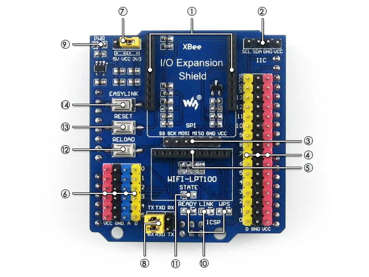 IO Expansion Shield Xbee Module Sensor Expansion Shield Development Board IIC SPI 3-pin 4-pin WIFI-LPT100 Module Interface
IO Expansion Shield Xbee Module Sensor Expansion Shield Development Board IIC SPI 3-pin 4-pin WIFI-LPT100 Module Interface