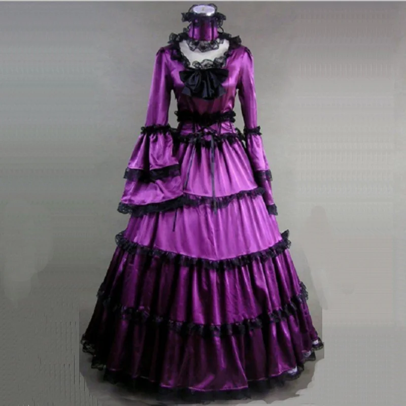 Customized 2018 Purple and Red O-Neck Long Flare Sleeve Gothic Victorian Dresses Retro Stage Show Ball Gowns For Party
Customized 2018 Purple and Red O-Neck Long Flare Sleeve Gothic Victorian Dresses Retro Stage Show Ball Gowns For Party