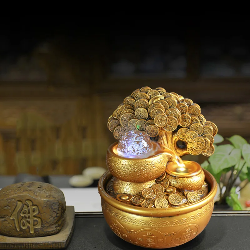 110V-220V Natural Resin Water Fountain Gold Color Lucky Tree Feng Shui Wheel Crystal Waterscape Humidifier Office Desktop Decor
110V-220V Natural Resin Water Fountain Gold Color Lucky Tree Feng Shui Wheel Crystal Waterscape Humidifier Office Desktop Decor