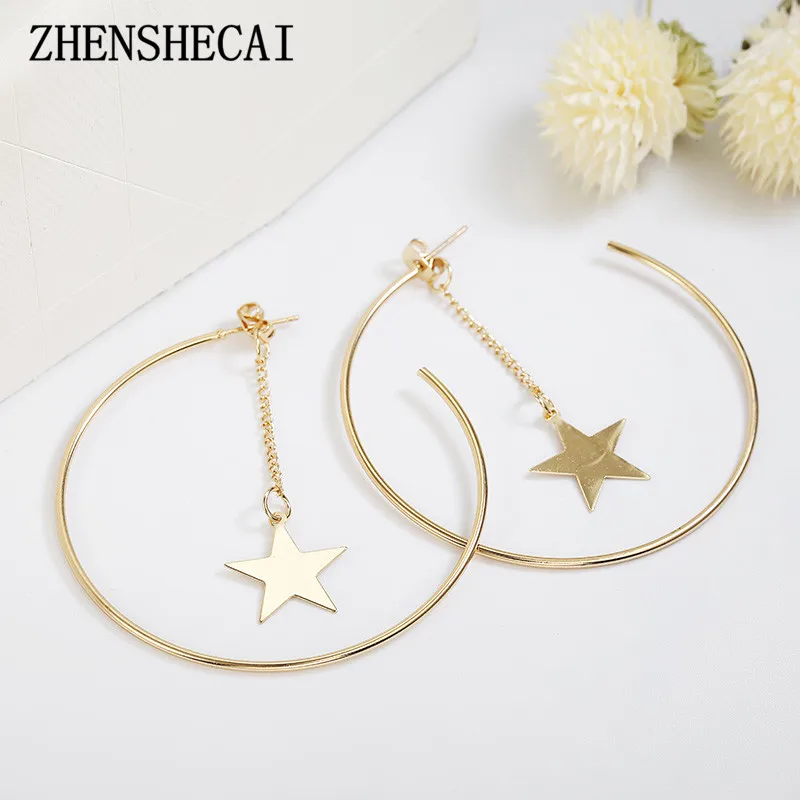 

New Fashion Ladies metal Earrings Stars tassel pendant geometric Round Earrings gold color Popular jewelry Accessories Wholesale