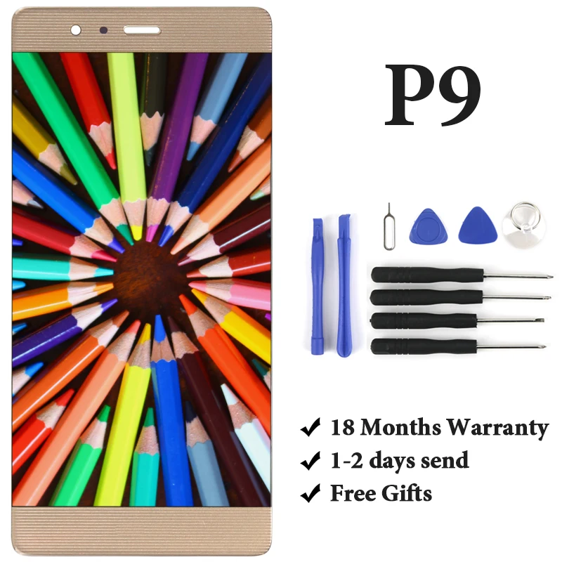 No Dead Pixel Black White Gold Touch Screen For P9 EVA-L09 EVA-L19 LCD Display Assembly Phone Spare Parts + Repair Tool
No Dead Pixel Black White Gold Touch Screen For P9 EVA-L09 EVA-L19 LCD Display Assembly Phone Spare Parts + Repair Tool