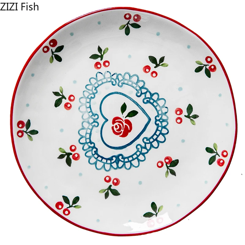 Домашняя керамическая круглая обеденная тарелка в Корейском стиле ручная