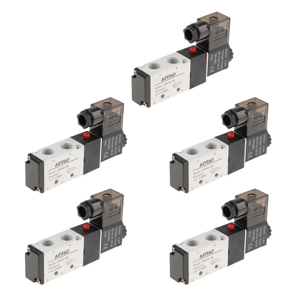 5pcs 4V210-08 Solenoid Valve 5 Way 2 Position Pneumatic Air-Operated 1/4 BSPT 24V
5pcs 4V210-08 Solenoid Valve 5 Way 2 Position Pneumatic Air-Operated 1/4 BSPT 24V