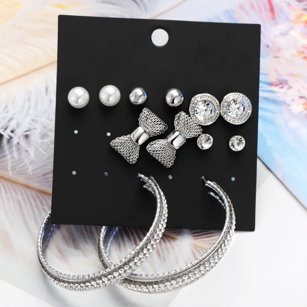 Fashion Stud Earring Set Mix for Women Silver Geometric Crystal Bow Big Round Circle Brincos NEW Crystal Pearl Earrings Set
Fashion Stud Earring Set Mix for Women Silver Geometric Crystal Bow Big Round Circle Brincos NEW Crystal Pearl Earrings Set