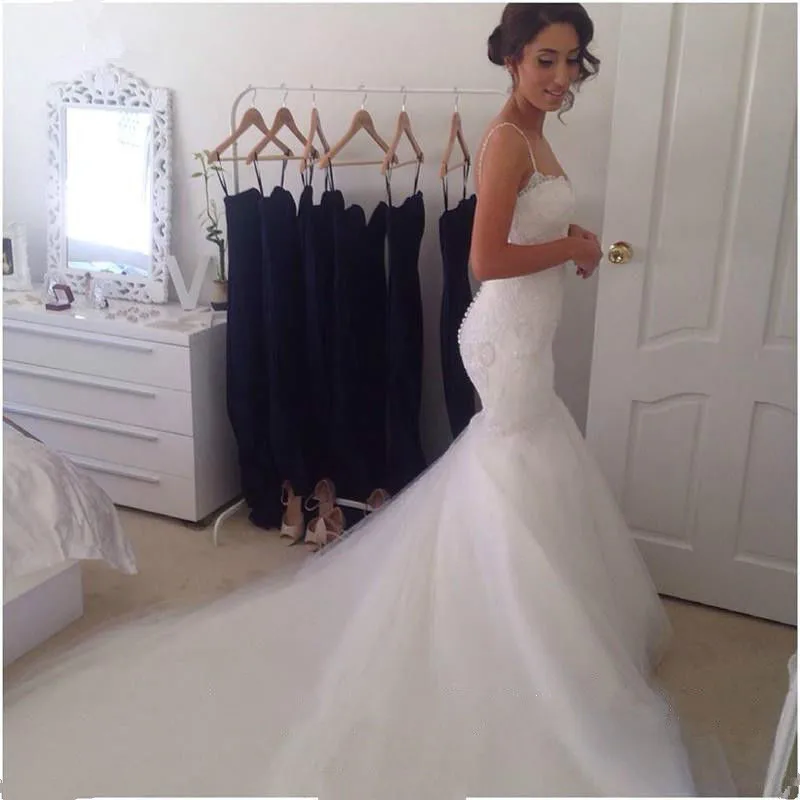 Vestido De Noiva Mermaid Wedding Dresses Sexy Sweetheart Spaghetti straps Backless Lace Beading Tulle bridal Wedding Gowns
Vestido De Noiva Mermaid Wedding Dresses Sexy Sweetheart Spaghetti straps Backless Lace Beading Tulle bridal Wedding Gowns
