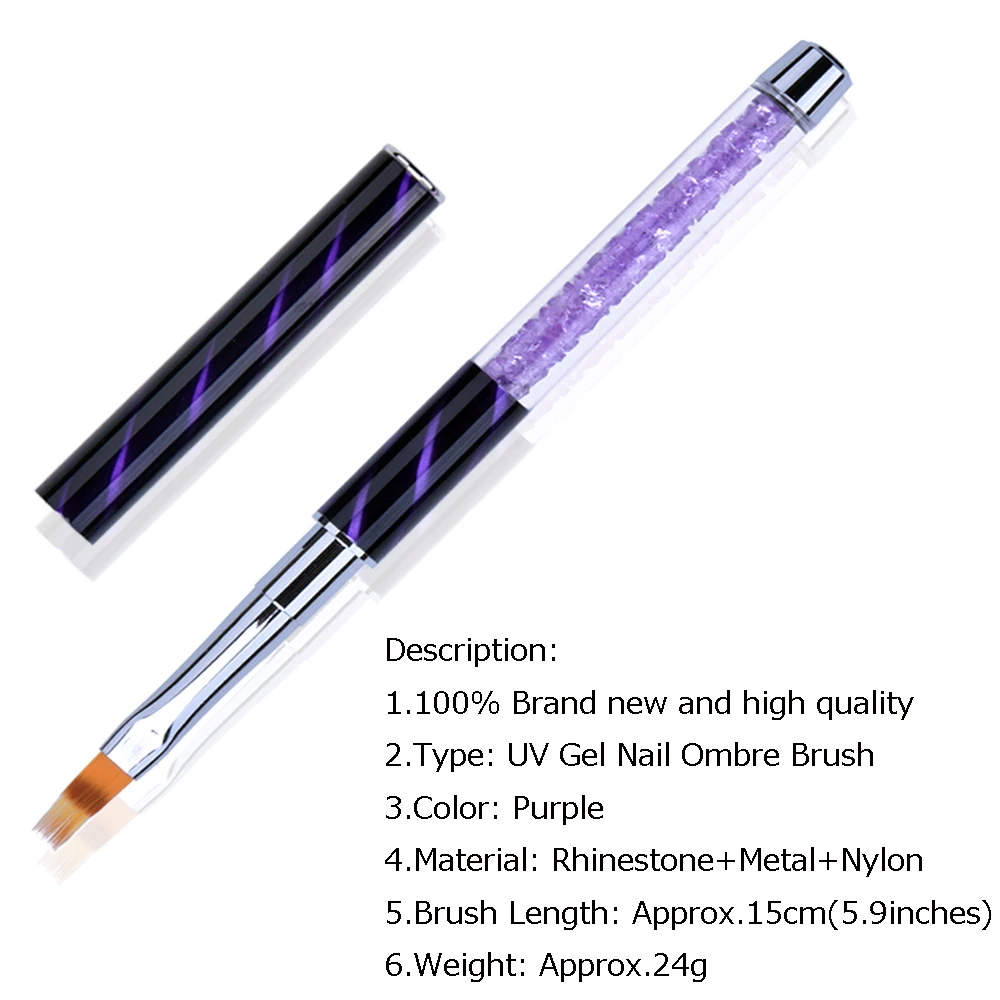 UV Pincel Gel Nails Ombre Brush Manicure Material Purple Rhinestone Handle Nylon Hair Professional Metal Nail Art Brush Tools
UV Pincel Gel Nails Ombre Brush Manicure Material Purple Rhinestone Handle Nylon Hair Professional Metal Nail Art Brush Tools