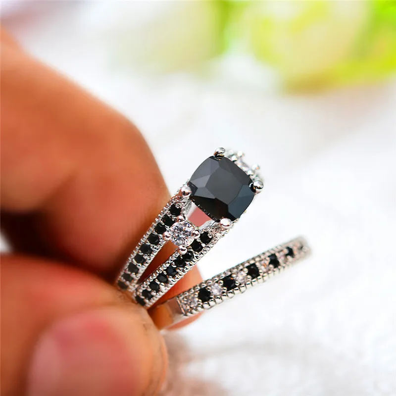 Luxury Male Female Small Black Stone Ring Set Cute Silver Color Wedding Rings For Men Women Fashion Love Engagement Ring
Luxury Male Female Small Black Stone Ring Set Cute Silver Color Wedding Rings For Men Women Fashion Love Engagement Ring
