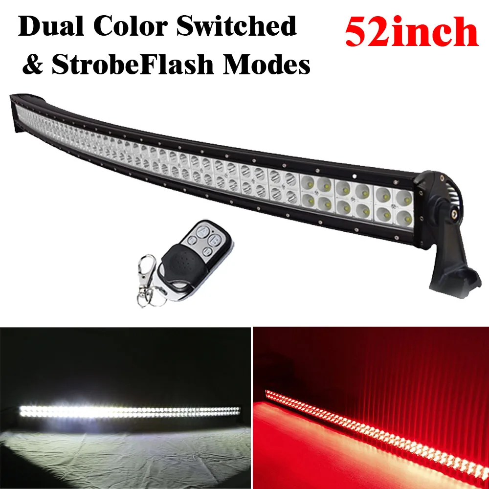 52inch 300W Led Curved Light Bar Combo Dual Color Switched StrobeFlash Remote White/Red, White/Amber, White/Green, White/Blue
52inch 300W Led Curved Light Bar Combo Dual Color Switched StrobeFlash Remote White/Red, White/Amber, White/Green, White/Blue