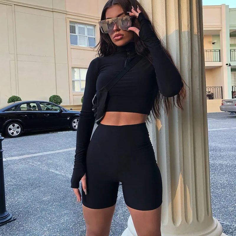 Long Sleeve Zipper High Neck Casual Crop Tops Shorts 2 Pieces Sets Women Fashion Solid Set 2019 Summer Autumn
Long Sleeve Zipper High Neck Casual Crop Tops Shorts 2 Pieces Sets Women Fashion Solid Set 2019 Summer Autumn