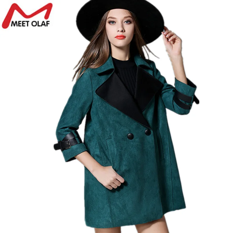 2017 женские замшевые кожаные пальто осенние модные тренчи Дамское ветровка из