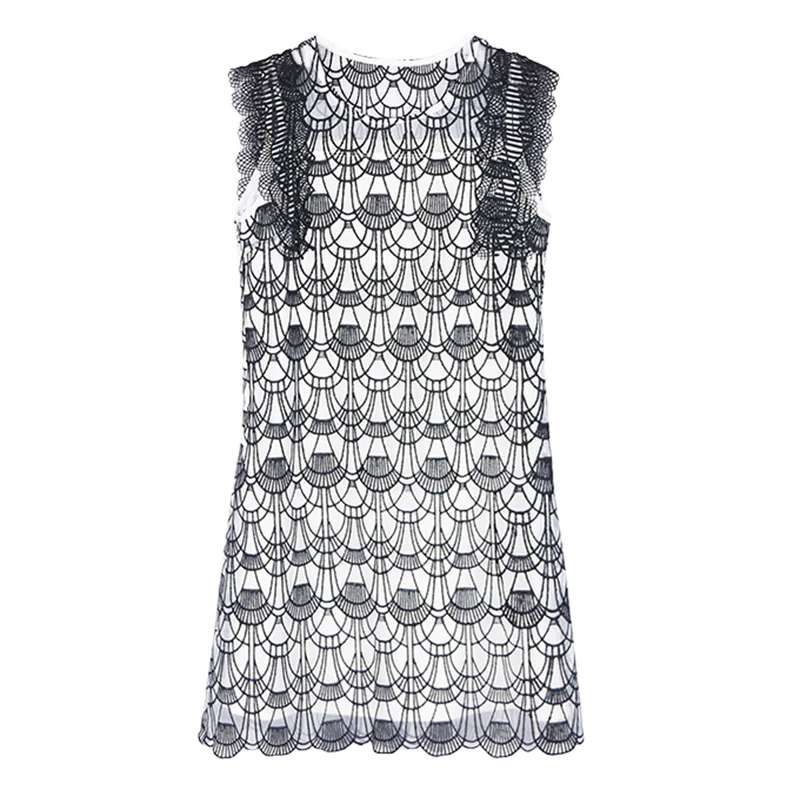 PERHAPS U Black White Scalloped Mesh Patchwork Lace Hollow Out Dress O Neck Sleeveless Tank Elegant Mini Dress Summer D1543
PERHAPS U Black White Scalloped Mesh Patchwork Lace Hollow Out Dress O Neck Sleeveless Tank Elegant Mini Dress Summer D1543