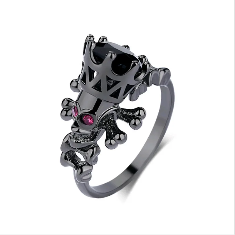 

jingyang Black Gold C Gothic Skull Crown Multicolor Stone Crystal CZ Rings For Women Party Jewelery Trendy Birthday Gift ring