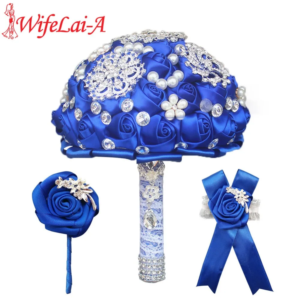 (Wrist flower and boutonniere) RoyalBlue Rose Rhinestone Bouquet Diamond Brooch Holding Flowers Silk Wedding Bridal Bouquet Set
(Wrist flower and boutonniere) RoyalBlue Rose Rhinestone Bouquet Diamond Brooch Holding Flowers Silk Wedding Bridal Bouquet Set