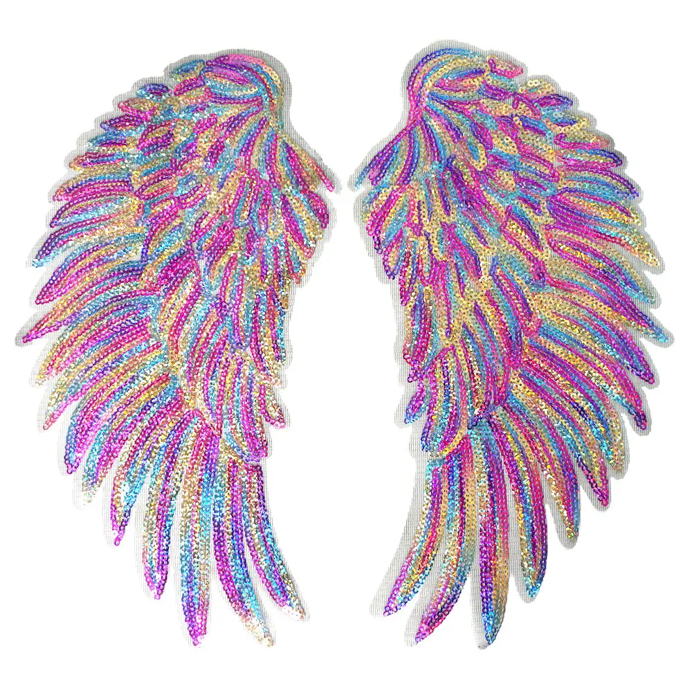 

2PCS Rainbow Feather Wings Sequin Dreamy Sew Iron On Patches Embroidered Badges For Clothes DIY Appliques Craft Decoration