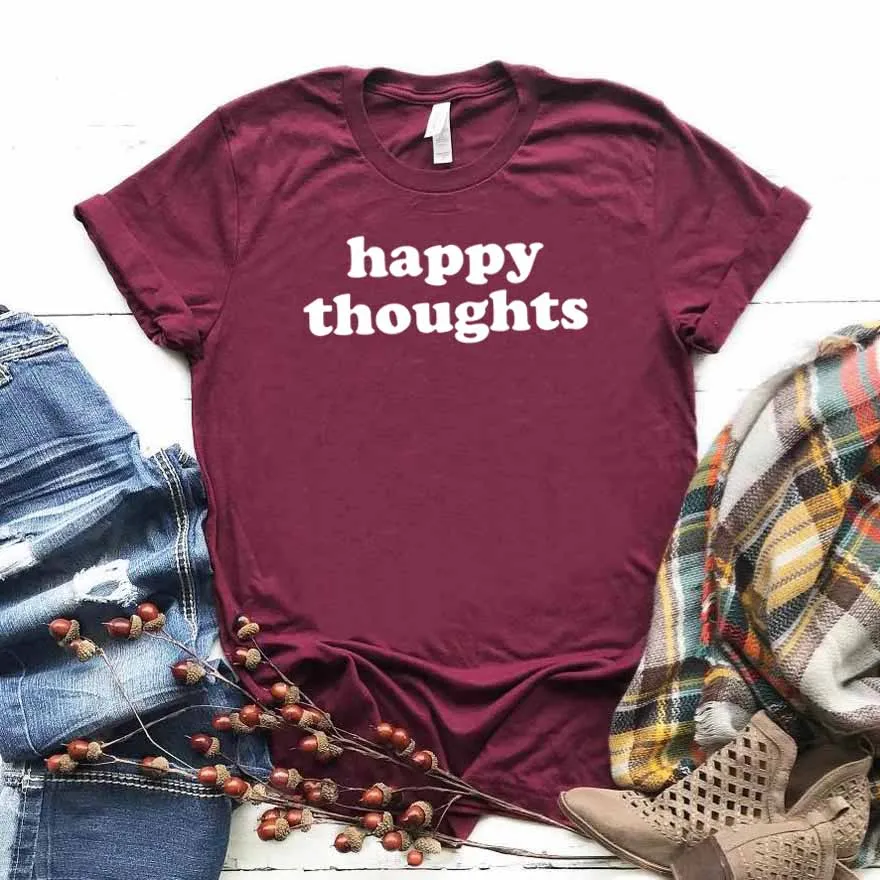 Женская футболка с принтом счастливых мыслей хлопковая Повседневная