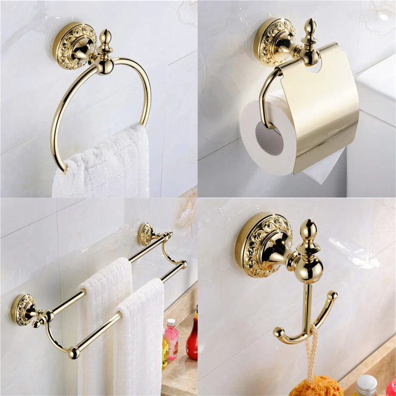 Leyden Luxury 4PCs Brass Robe Hook Double Towel Bar Toilet Paper Holder Towel Ring Gold Flower Carving Bathroom Accessories Sets
Leyden Luxury 4PCs Brass Robe Hook Double Towel Bar Toilet Paper Holder Towel Ring Gold Flower Carving Bathroom Accessories Sets