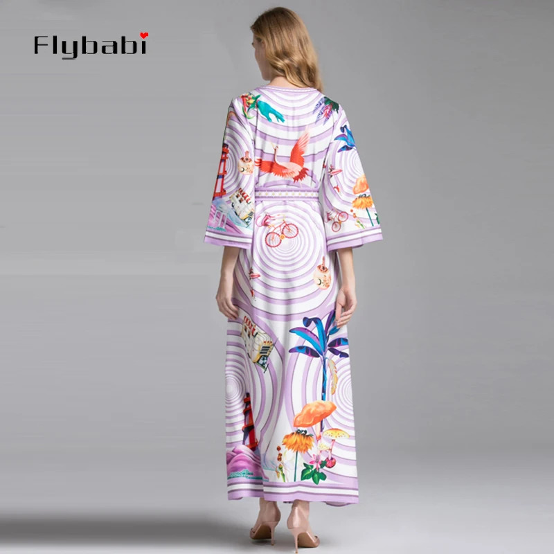 2019 Spring new fashion women's European and American catwalk model purple Wrist Flare Sleeve robe Sashes Ankle-Length dress
2019 Spring new fashion women's European and American catwalk model purple Wrist Flare Sleeve robe Sashes Ankle-Length dress