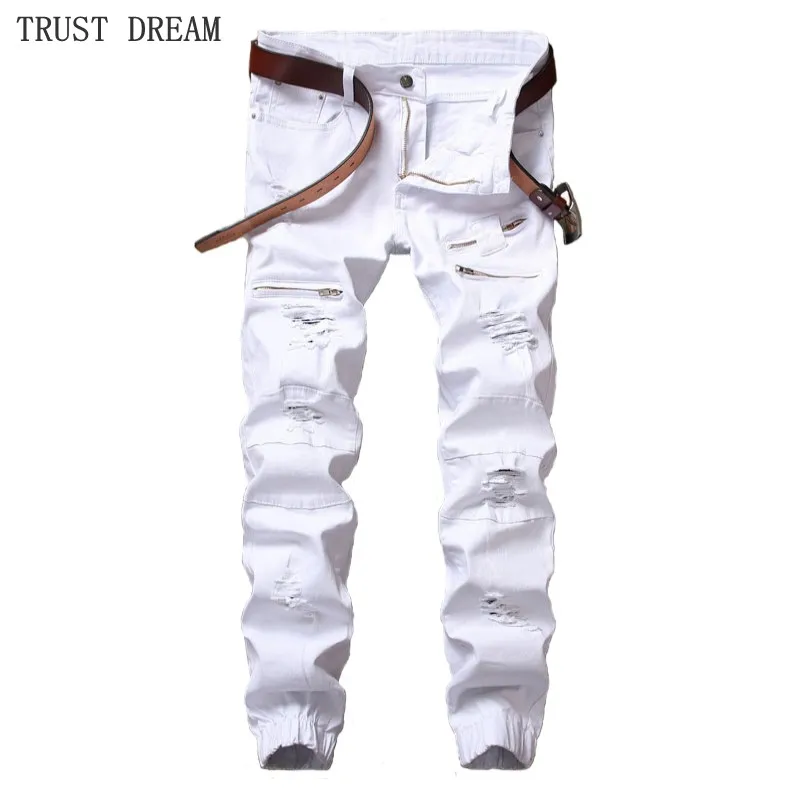 2019 Fashion New Man Solid White Black crippled hole slim fit jeans men Fake zipper Jean Male patch moto pant Personal pants
2019 Fashion New Man Solid White Black crippled hole slim fit jeans men Fake zipper Jean Male patch moto pant Personal pants
