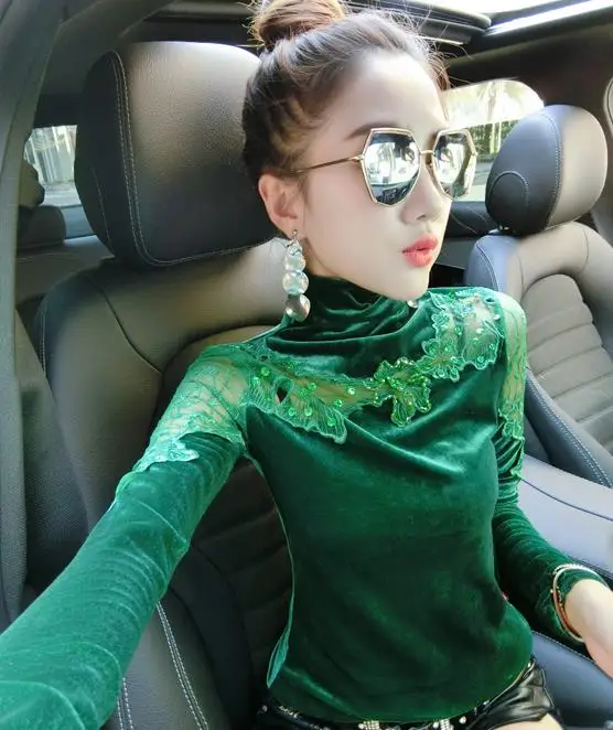 Women's 2018 autumn new lace Tops Women's Long Sleeve T-Shirt High Collar Velvet T-Shirt
Women's 2018 autumn new lace Tops Women's Long Sleeve T-Shirt High Collar Velvet T-Shirt