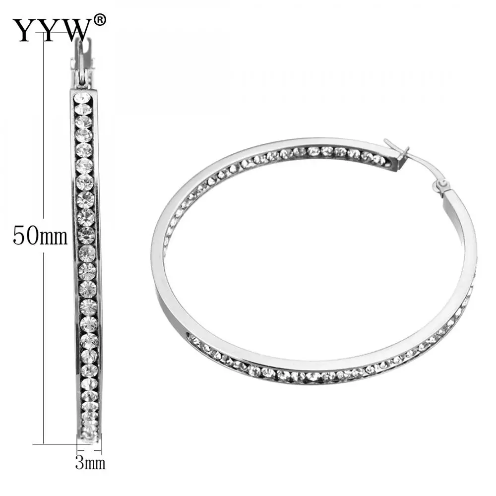3x50mm Stainless Steel Hoop Earring for woman & with rhinestone original color Sold By Pair
3x50mm Stainless Steel Hoop Earring for woman & with rhinestone original color Sold By Pair