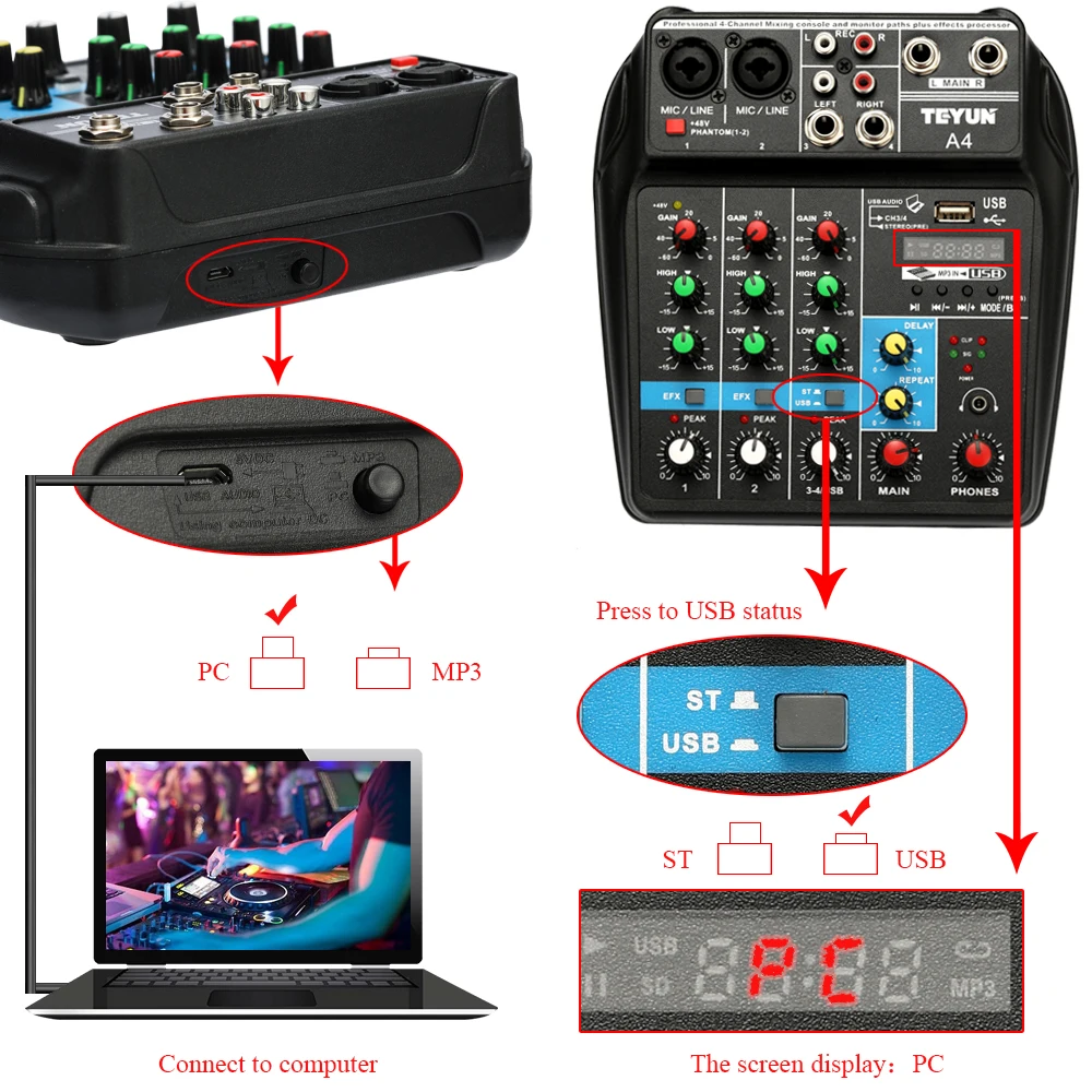 TU04 BT Sound Mixing Console Record 48V Phantom Power Monitor AUX Paths Plus Effects 4 Channels Audio Mixer with USB
TU04 BT Sound Mixing Console Record 48V Phantom Power Monitor AUX Paths Plus Effects 4 Channels Audio Mixer with USB
