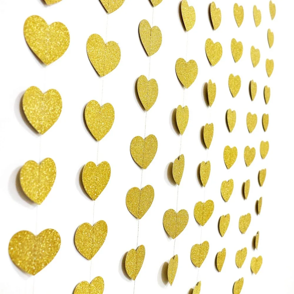 

Gold Paper Heart Sparkle Streamer Backdrop Garland Banner Hanging Decorations for Wedding Birthday Baby Party Decor New Favor