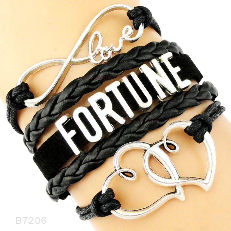 

Love Fortune Prosperity Thrive Heart To Heart Charm Black Leather Bracelets for Women