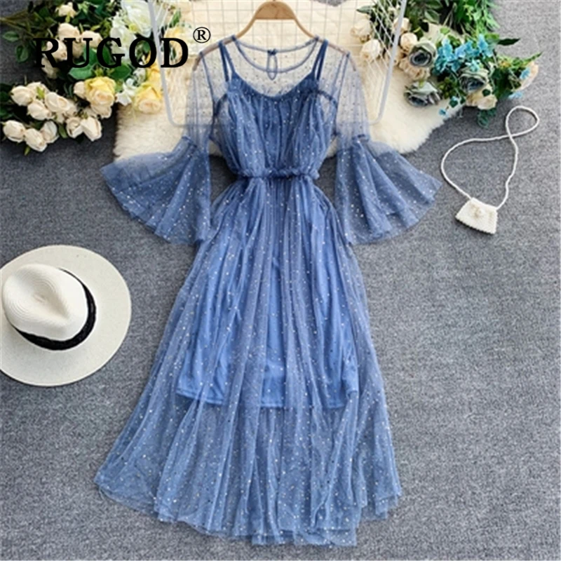 RUGOD Korean flare sleeve Sequin party dress women Elegant round neck 2 pieces sexy mesh midi dresses vestidos boho dress 2019
RUGOD Korean flare sleeve Sequin party dress women Elegant round neck 2 pieces sexy mesh midi dresses vestidos boho dress 2019