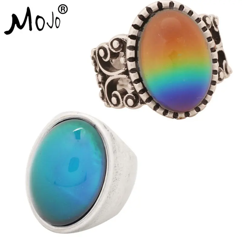 

2PCS Antique Silver Plated Color Changing Mood Rings Changing Color Temperature Emotion Feeling Rings Set For Women/Men 003-024