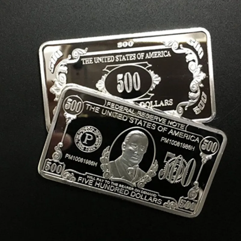 5 шт. 500 долларов отделение для банкнот 1 OZ с серебряным покрытием значок 50x28 мм