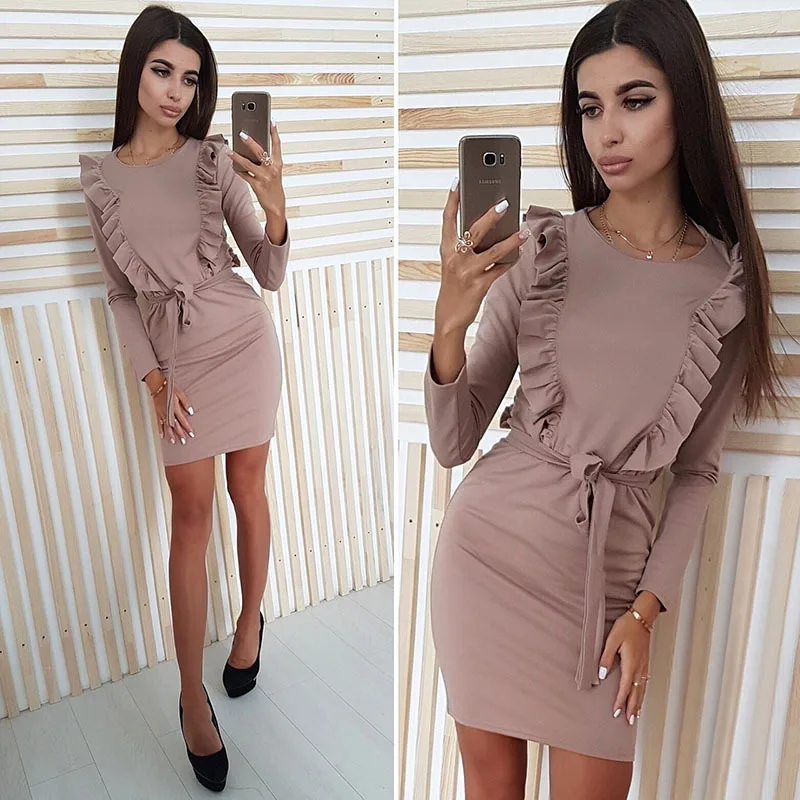 Fashion Spring Autumn Dress Women Long Sleeve Round Neck Chest Ruffled Dresses Women Party Night Streeetwear Vestido 2018
Fashion Spring Autumn Dress Women Long Sleeve Round Neck Chest Ruffled Dresses Women Party Night Streeetwear Vestido 2018