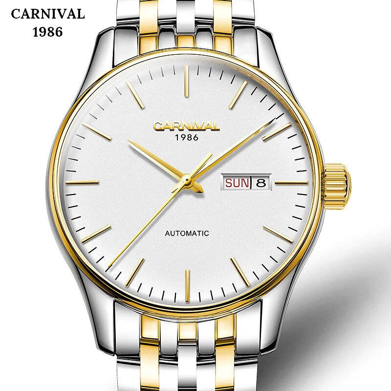 CARNIVAL Top Brand Business Mens Mechanical Auto Date Watches Automatic Steel Silver Gold Watch Men Calendar Relogio
CARNIVAL Top Brand Business Mens Mechanical Auto Date Watches Automatic Steel Silver Gold Watch Men Calendar Relogio