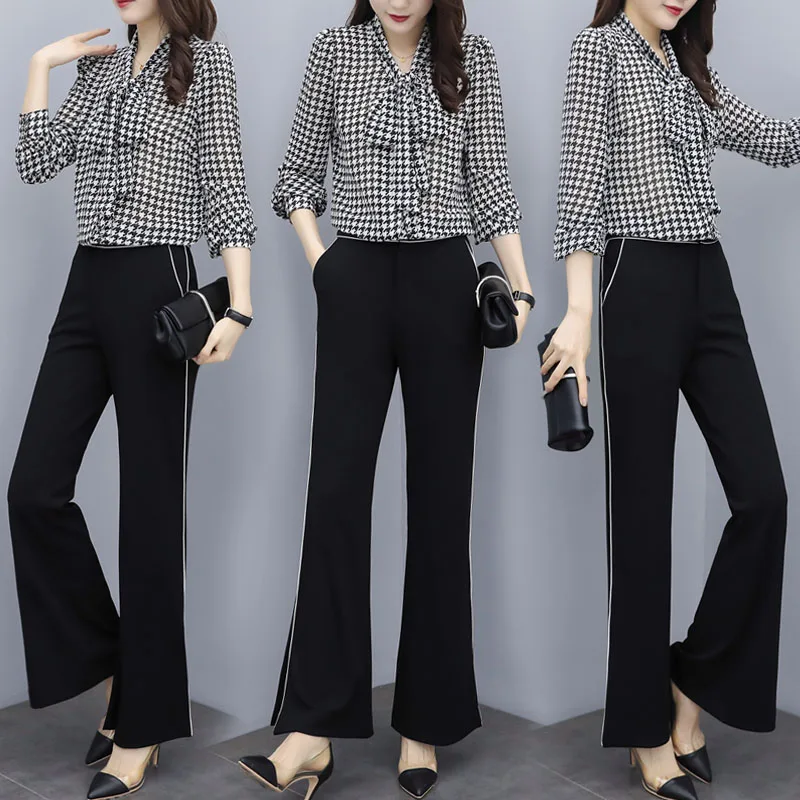 Spring 2 Piece Set Women Chiffon Plaid Top&pants Set Conjunto Feminino Year-old Female Costume Ensemble Femme Deux Pieces
Spring 2 Piece Set Women Chiffon Plaid Top&pants Set Conjunto Feminino Year-old Female Costume Ensemble Femme Deux Pieces