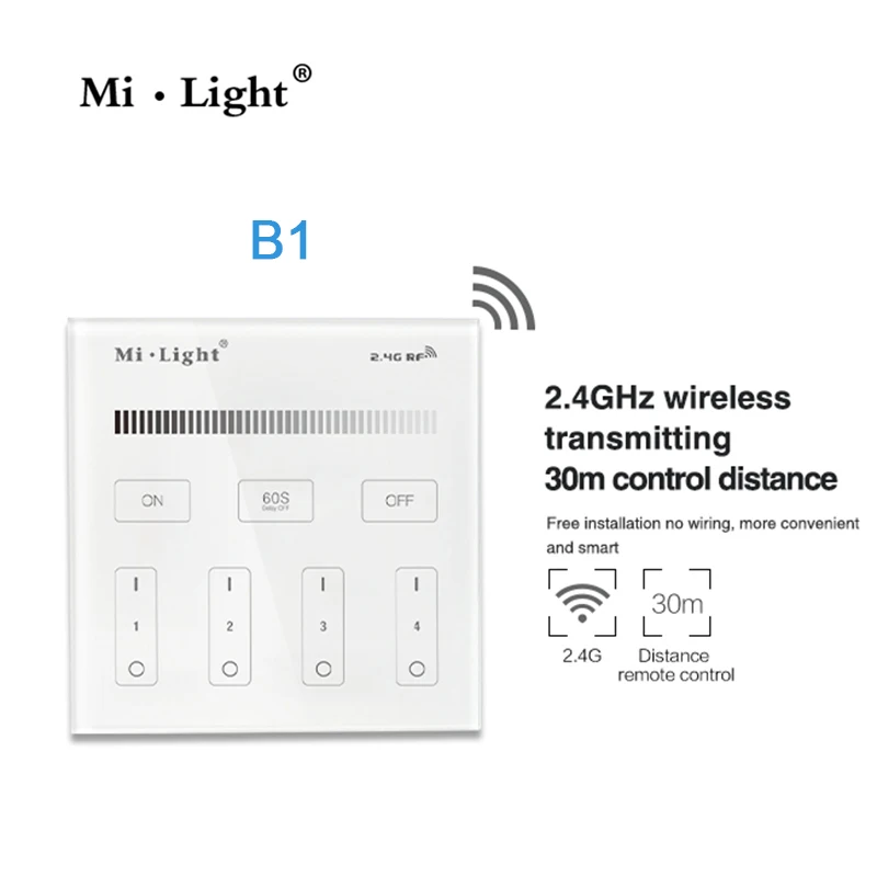 Milight B1 B2 B3 B4 Touch Panel Wall-mounted Controller 2.4g Wireless led panel remote controller 2 1.5V batteries
Milight B1 B2 B3 B4 Touch Panel Wall-mounted Controller 2.4g Wireless led panel remote controller 2 1.5V batteries