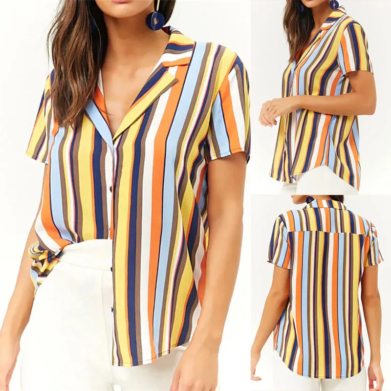 Summer Chiffon Blouse Stripe Printed Pattern Short Sleeve V-collar Loose Type Casual Office Lady Shirts Cardigan S to 3XL
Summer Chiffon Blouse Stripe Printed Pattern Short Sleeve V-collar Loose Type Casual Office Lady Shirts Cardigan S to 3XL