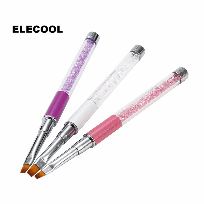 ELECOOL 3 шт. Falt Top кисть для дизайна ногтей стразы ручка размера рисования акриловая